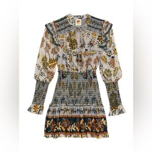 NWT Farm Rio Floral Tapestry Silver Mini Dress Women's Large